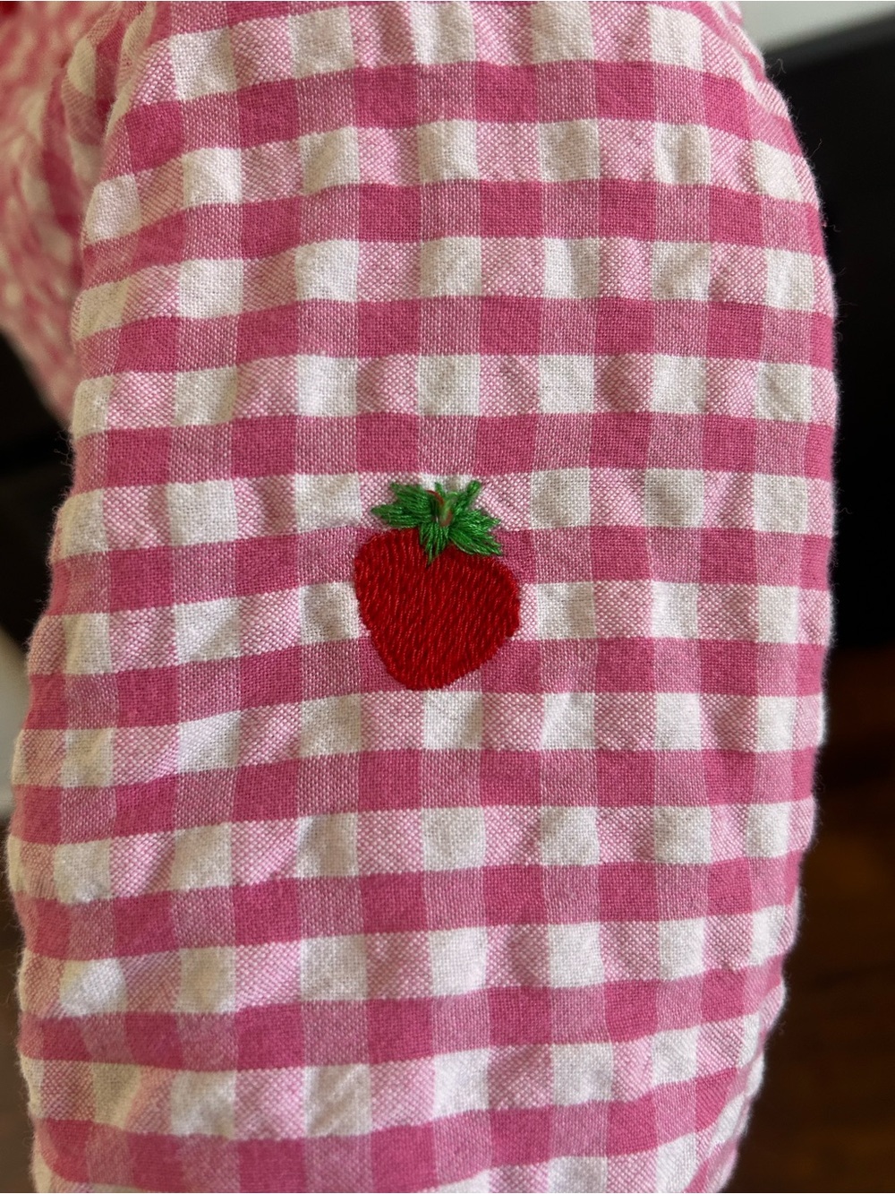 PrettyLittleThing Pink Gingham Tie-Front Mini Dress with Strawberry Detail - Picture 5 of 6